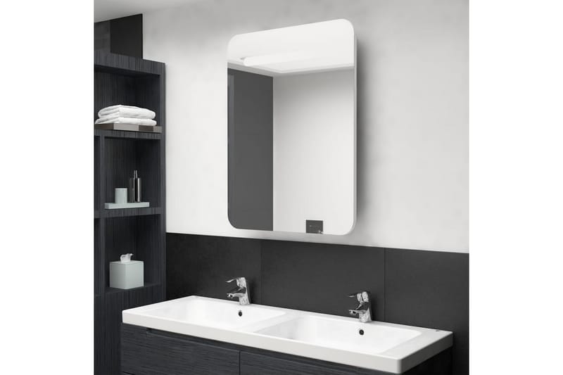 Spegelskåp med LED vit högglans 60x11x80 cm - Vit - Badrumsskåp - Spegelskåp