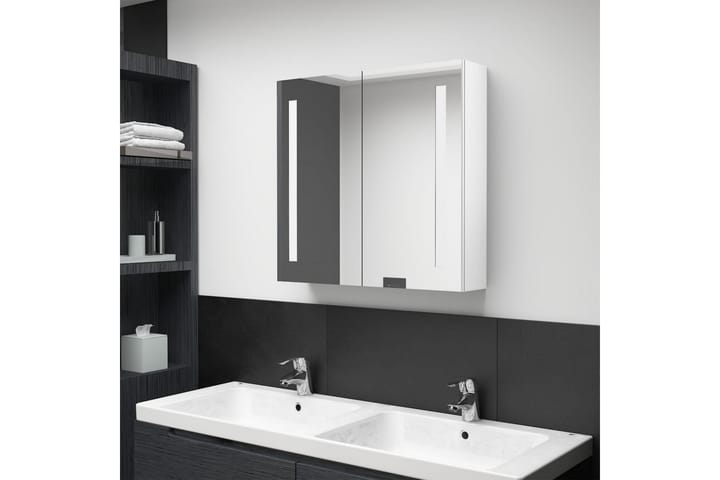 Spegelskåp med LED vit högglans 62x14x60 cm - Vit - Badrumsskåp - Spegelskåp