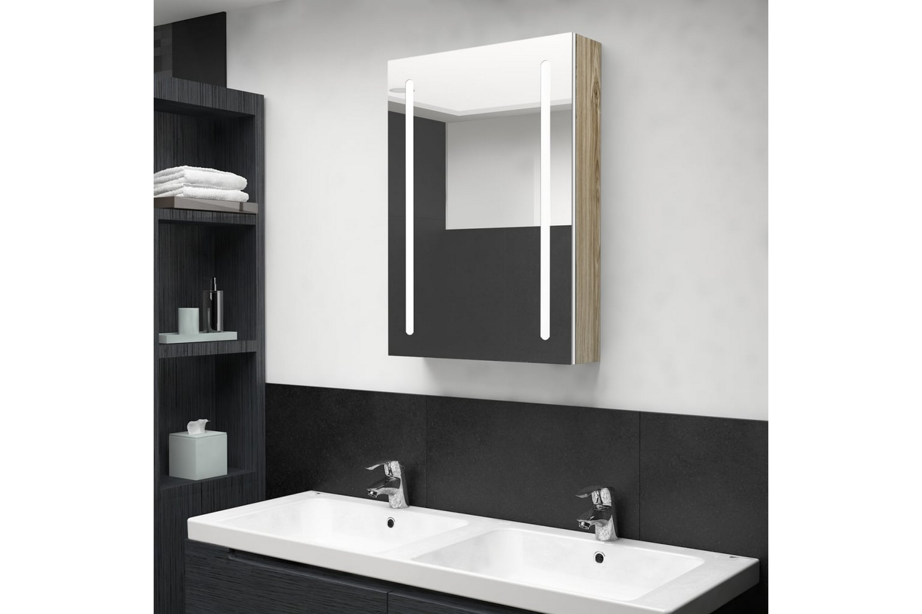 Spegelskåp med LED vit och ek 50x13x70 cm – Vit