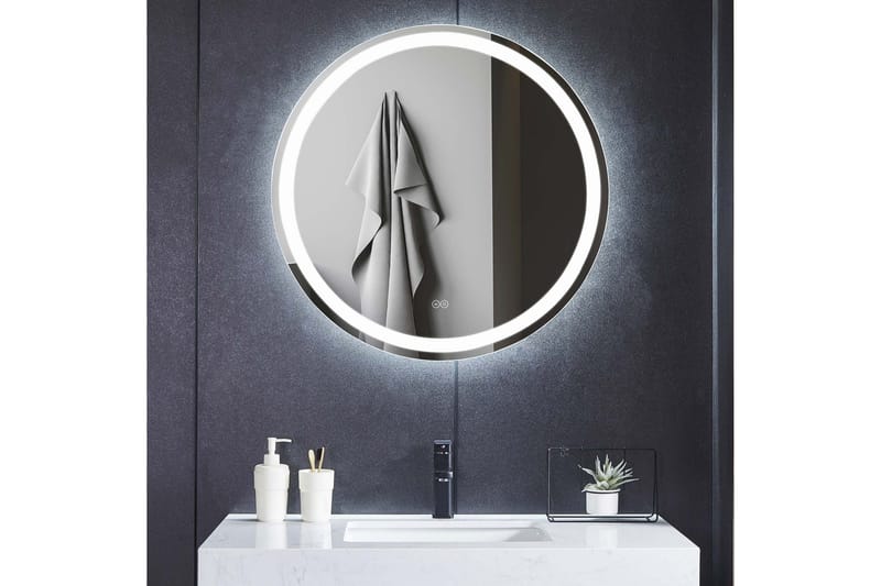 Badrumsspegel Rund 60 cm med LED-belysning, anti-fog och dimmer, Lyfco