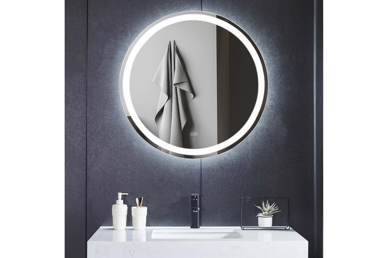Badrumsspegel Rund 60 cm med LED-belysning, anti-fog och dimmer