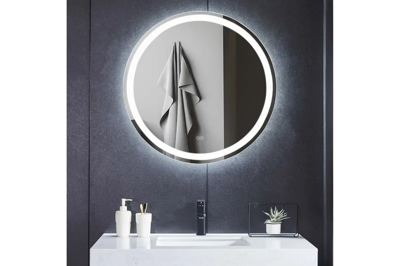 Badrumsspegel Rund 80 cm med LED-belysning, anti-fog och dimmer