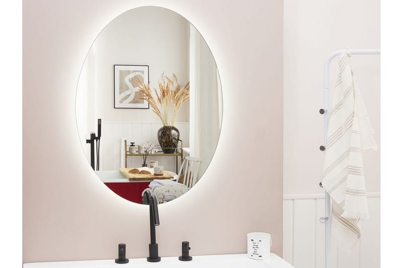 CLERMAIN Spegel Oval med LED-Belysning Silver - Väggspegel
