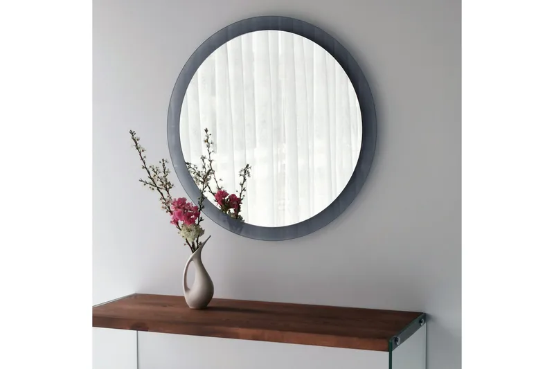Lepinas Väggspegel Rund 65 cm, Grå/Härdat Glas