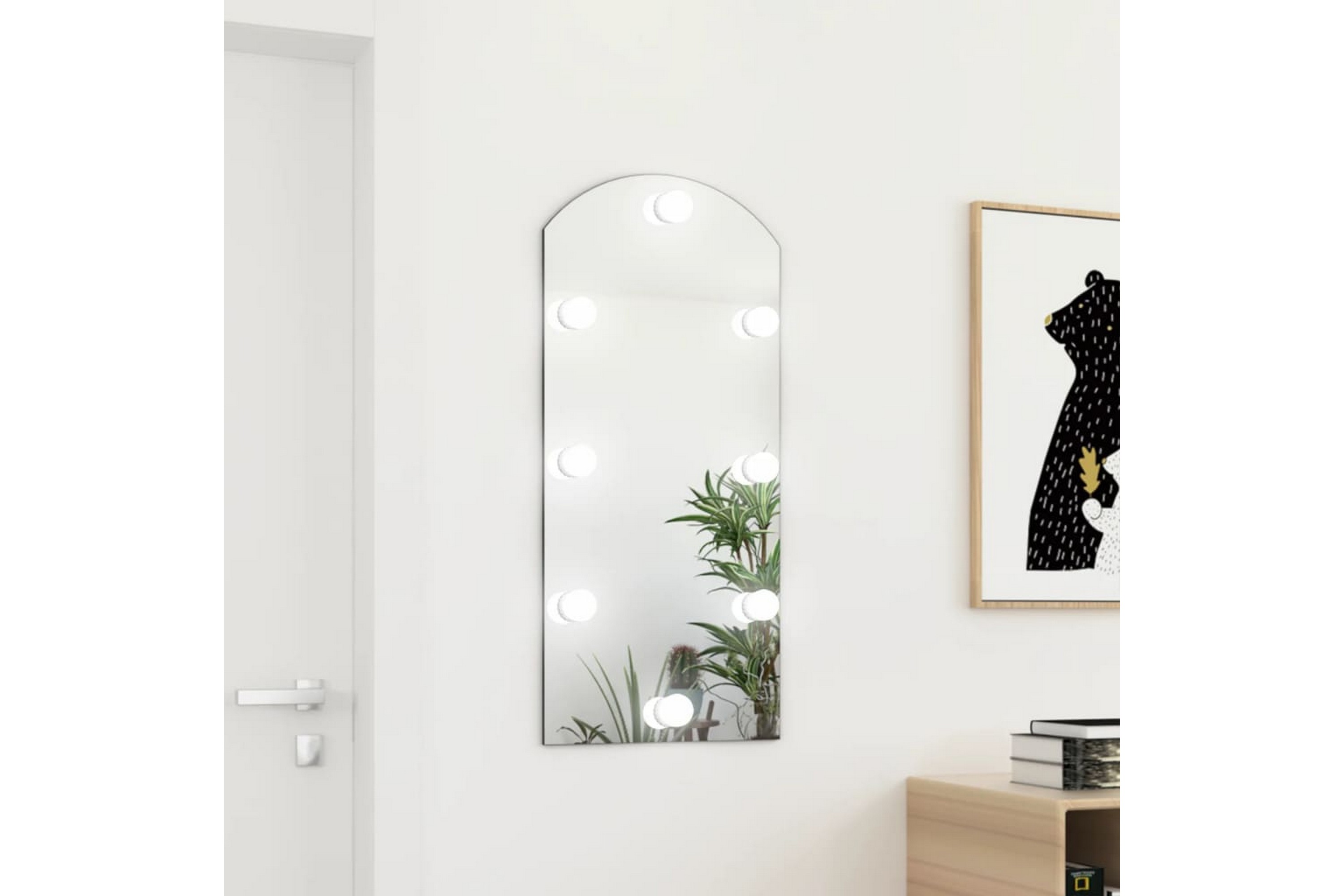 Spegel med LED-lampor 90×45 cm glas valvformad