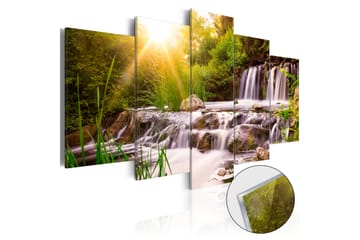 Tavla På Akryl Forest Waterfall 100X50 Vit