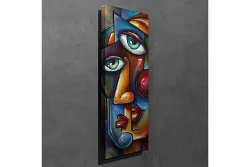Canvastavla 30x80 cm - Abstrakt porträtt med två ansikten som sammanflätas - Mörkblå / Röd / Beige - Inredning & dekor - Tavlor & konst - Canvastavla
