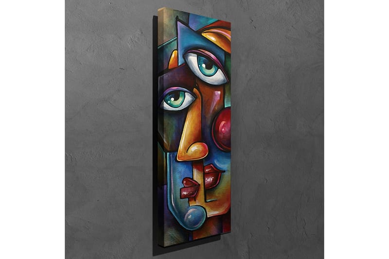 Canvastavla 30x80 cm - Abstrakt porträtt med två ansikten som sammanflätas - Mörkblå / Röd / Beige - Inredning & dekor - Tavlor & konst - Canvastavla