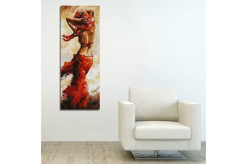 Canvastavla 30x80 cm - Dansande kvinna med röd klänning - Röd / Beige / Brun - Inredning & dekor - Tavlor & konst - Canvastavla