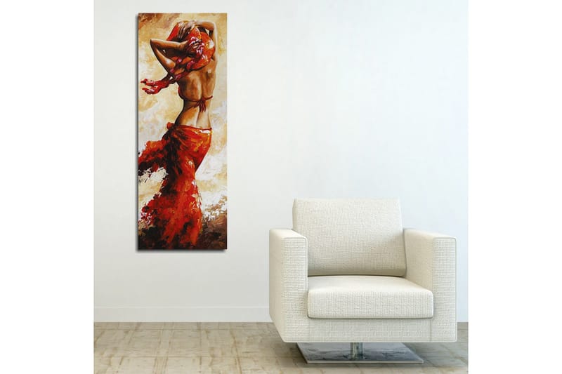 Canvastavla 30x80 cm - Dansande kvinna med röd klänning - Röd / Beige / Brun - Inredning & dekor - Tavlor & konst - Canvastavla