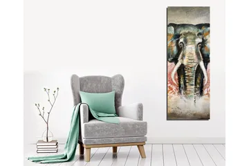 Canvastavla 30x80 cm - Elefant med färgstarka detaljer i bakgrunden - Grön / Orange / Röd - Inredning & dekor - Tavlor & konst - Canvastavla