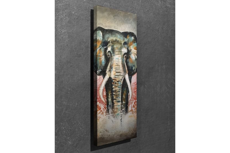 Canvastavla 30x80 cm - Elefant med färgstarka detaljer i bakgrunden - Grön / Orange / Röd - Inredning & dekor - Tavlor & konst - Canvastavla