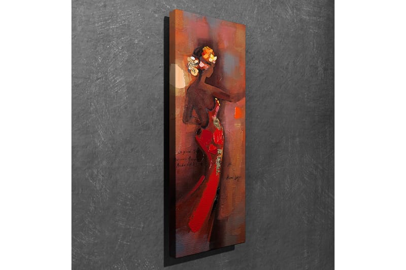 Canvastavla 30x80 cm - Elegant kvinna i röd klänning med blommor i håret - Röd / Brun / Beige - Inredning & dekor - Tavlor & konst - Canvastavla