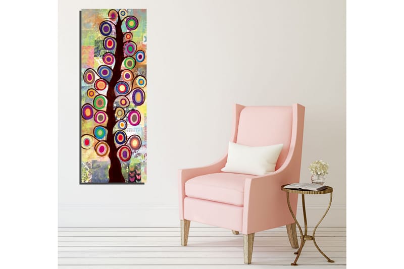 Canvastavla 30x80 cm - Färgglad trädkonst med cirkulära bladverk - Mörkbrun / Ceruleanblå / Lila - Inredning & dekor - Tavlor & konst - Canvastavla