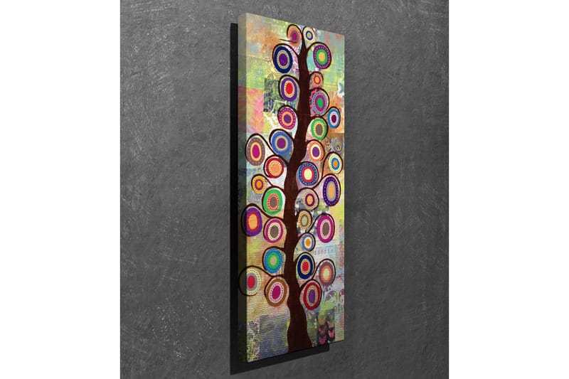 Canvastavla 30x80 cm - Färgglad trädkonst med cirkulära bladverk - Mörkbrun / Ceruleanblå / Lila - Inredning & dekor - Tavlor & konst - Canvastavla