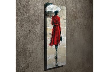 Canvastavla 30x80 cm - Kvinna i röd klänning med paraply - Röd / Grå / Svart - Inredning & dekor - Tavlor & konst - Canvastavla
