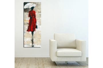 Canvastavla 30x80 cm - Kvinna i röd klänning med paraply - Röd / Grå / Svart - Inredning & dekor - Tavlor & konst - Canvastavla