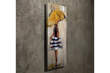 Canvastavla 30x80 cm - Kvinna med gul paraply och randig klänning - Gul / Svart / Vit - Inredning & dekor - Tavlor & konst - Canvastavla