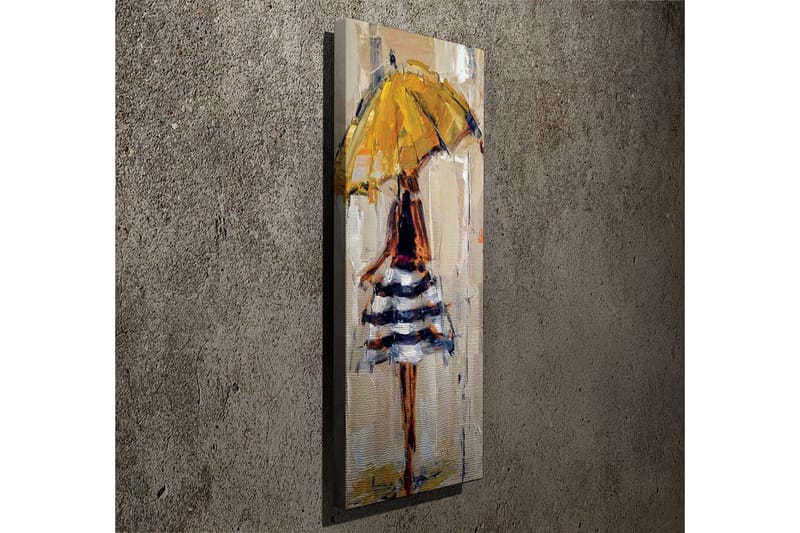 Canvastavla 30x80 cm - Kvinna med gul paraply och randig klänning - Gul / Svart / Vit - Inredning & dekor - Tavlor & konst - Canvastavla