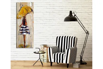 Canvastavla 30x80 cm - Kvinna med gul paraply och randig klänning - Gul / Svart / Vit - Inredning & dekor - Tavlor & konst - Canvastavla