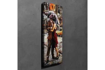 Canvastavla 30x80 cm - Romantisk dans under ett paraply i regnet - Röd / Brun / Grå - Inredning & dekor - Tavlor & konst - Canvastavla