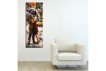 Canvastavla 30x80 cm - Romantisk dans under ett paraply i regnet - Röd / Brun / Grå - Inredning & dekor - Tavlor & konst - Canvastavla