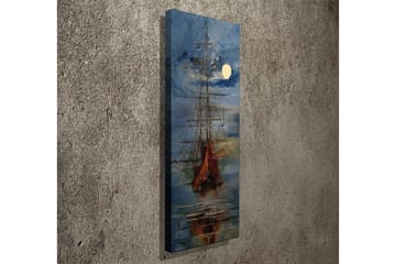 Canvastavla 30x80 cm - Segelbåt på en spegelblanka sjö under en fullmåne - Mörkblå / Orange / Vit - Inredning & dekor - Tavlor & konst - Canvastavla