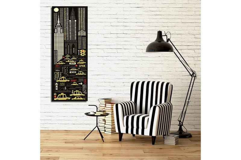 Canvastavla 30x80 cm - Stadsbild med gula taxibilar och skyskrapor i en nattlig miljö - Svart / Gul / Vit - Inredning & dekor - Tavlor & konst - Canvastavla