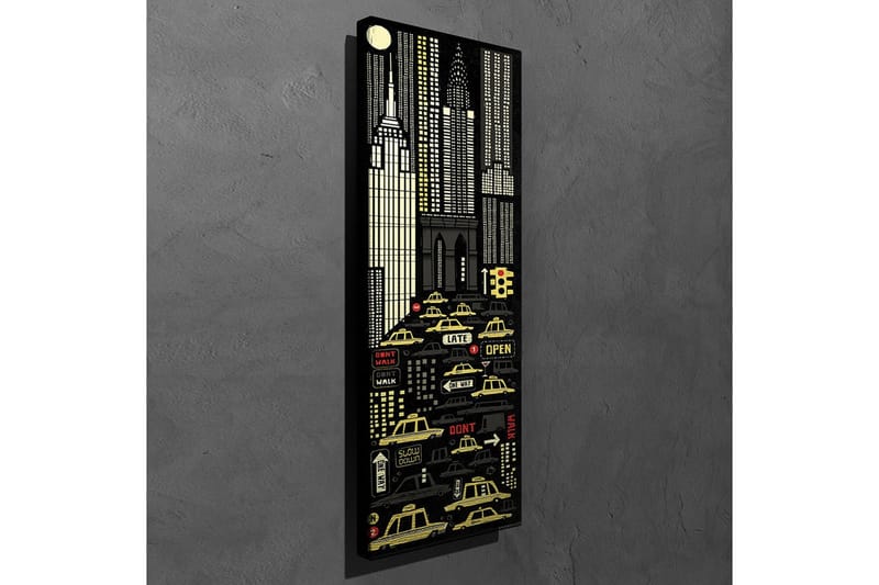 Canvastavla 30x80 cm - Stadsbild med gula taxibilar och skyskrapor i en nattlig miljö - Svart / Gul / Vit - Inredning & dekor - Tavlor & konst - Canvastavla