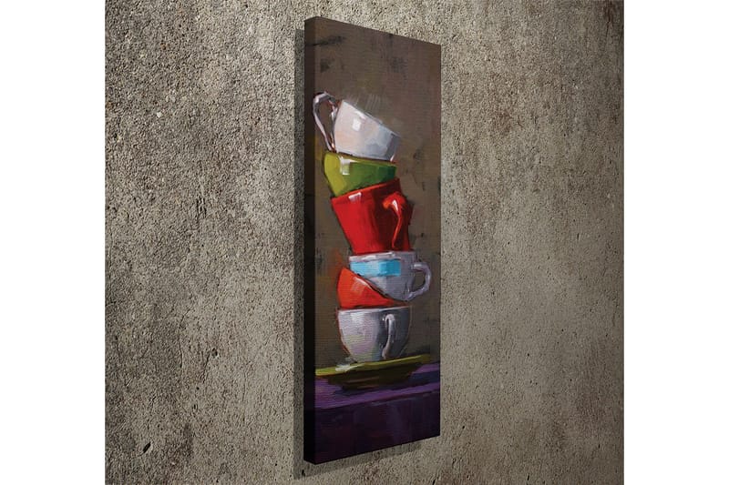 Canvastavla 30x80 cm - Staplade kaffekoppar i olika färger - Röd / Grön / Vit - Inredning & dekor - Tavlor & konst - Canvastavla