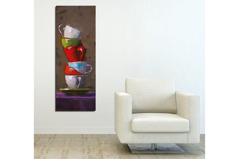 Canvastavla 30x80 cm - Staplade kaffekoppar i olika färger - Röd / Grön / Vit - Inredning & dekor - Tavlor & konst - Canvastavla