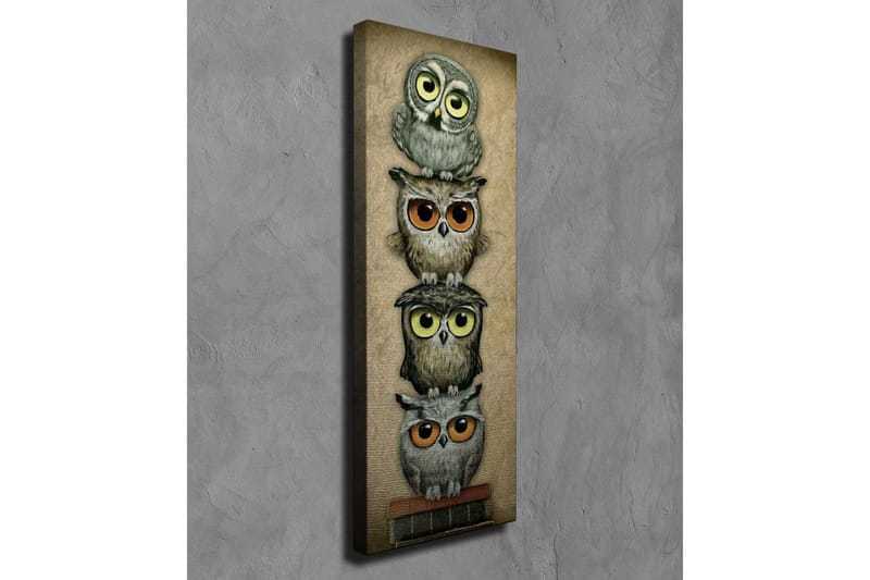 Canvastavla 30x80 cm - Staplade ugglor med olika uttryck och färger - Grå / Brun / Gul - Inredning & dekor - Tavlor & konst - Canvastavla