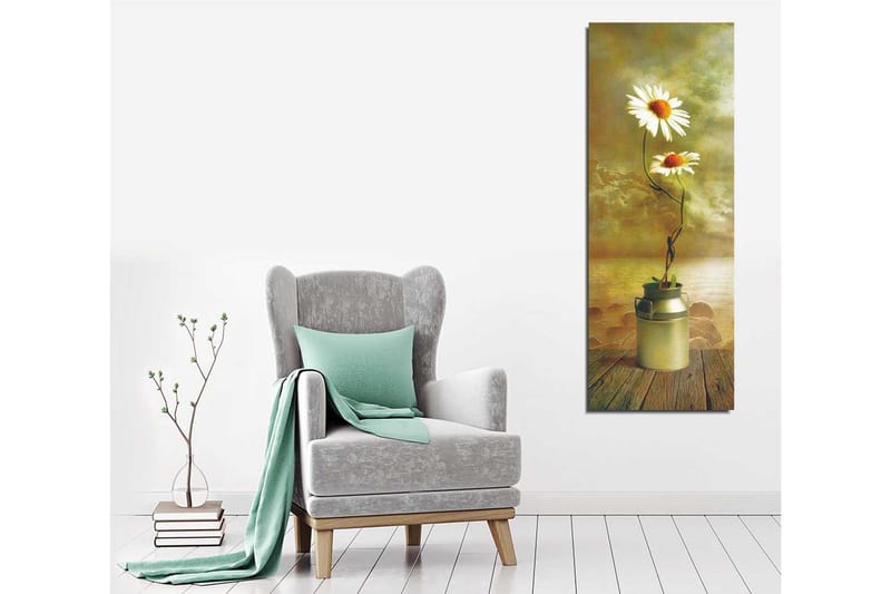 Canvastavla 30x80 cm - Två prästkragar i en mjölkkruka - Vit / Grön / Beige - Inredning & dekor - Tavlor & konst - Canvastavla