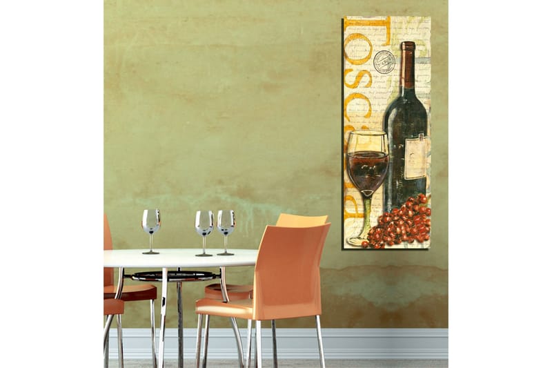 Canvastavla 30x80 cm - Vinflaska med glas och druvor - Mörkgrön / Röd / Brun - Inredning & dekor - Tavlor & konst - Canvastavla
