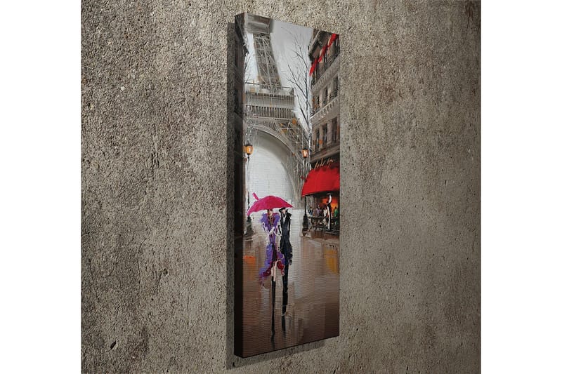 Canvastavla 30x80 cm - Pariserbilar under regn med färgglada paraplyer - Röd / Lila / Grå - Inredning & dekor - Tavlor & konst - Canvastavla