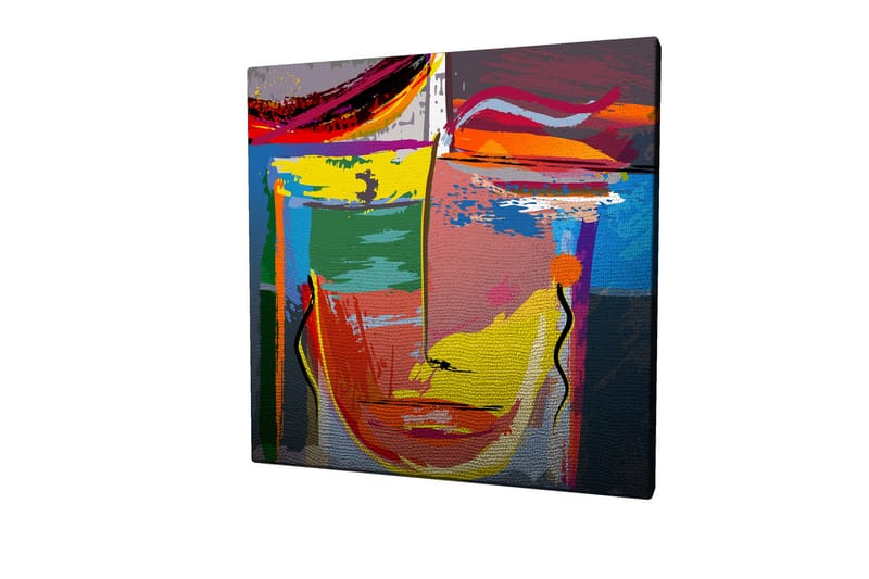 Canvastavla 45x45 cm - Abstrakt ansikte med starka färger och geometriska former - Gul / Grön / Blå - Inredning & dekor - Tavlor & konst - Canvastavla