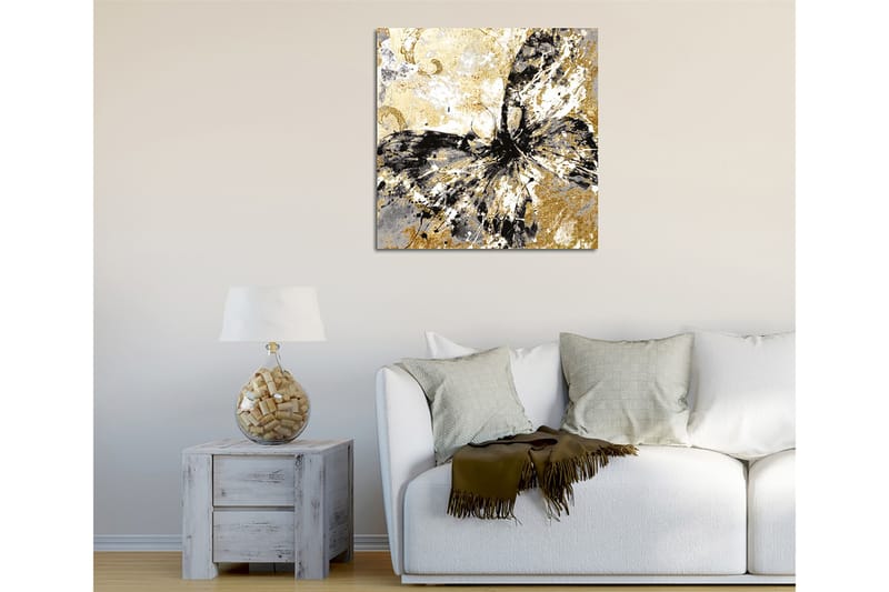 Canvastavla 45x45 cm - Abstrakt fjäril med guldiga och svarta inslag - Guld / Svart / Vitt - Inredning & dekor - Tavlor & konst - Canvastavla