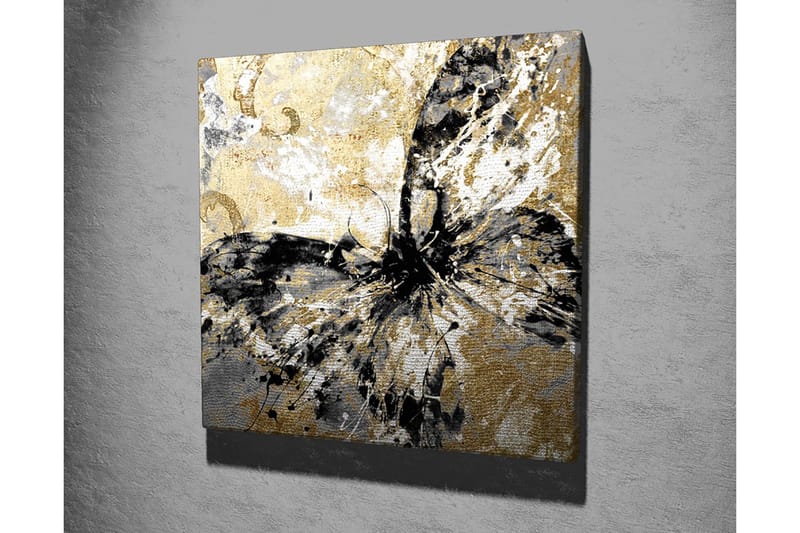 Canvastavla 45x45 cm - Abstrakt fjäril med guldiga och svarta inslag - Guld / Svart / Vitt - Inredning & dekor - Tavlor & konst - Canvastavla