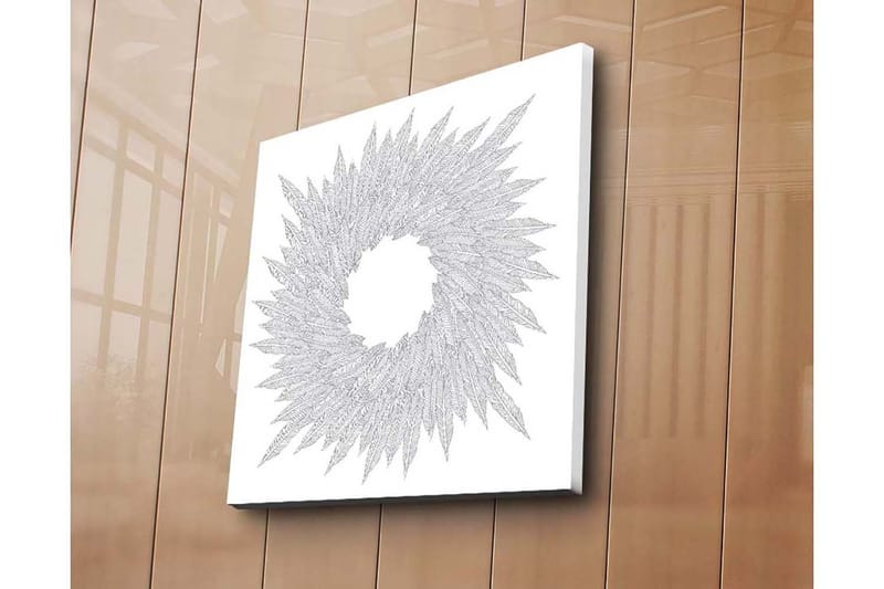 Canvastavla 45x45 cm - Abstrakt komposition av bladformade mönster i en cirkulär formation - Vit / Grå - Inredning & dekor - Tavlor & konst - Canvastavla