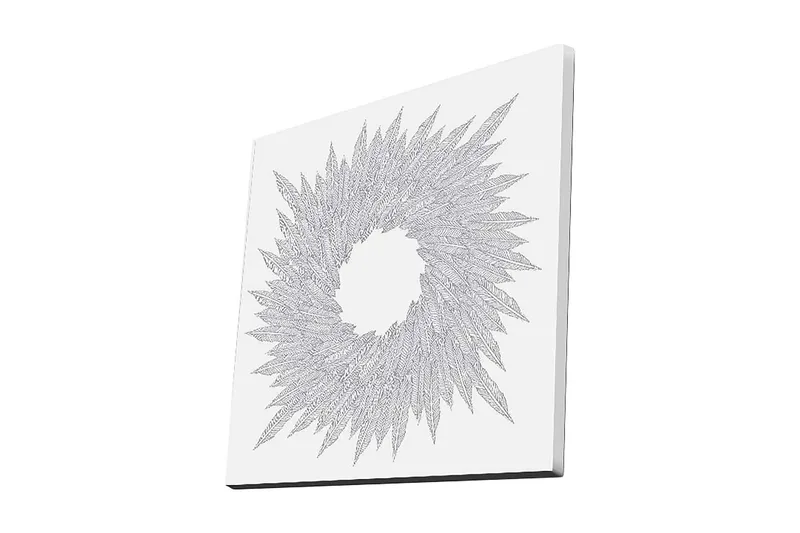 Canvastavla 45x45 cm - Abstrakt komposition av bladformade mönster i en cirkulär formation, Vit / Grå