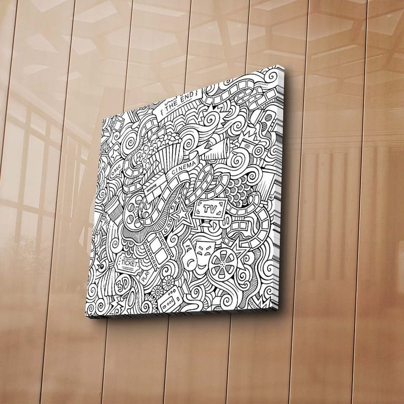 Canvastavla 45x45 cm - Abstrakt komposition av film- och teaterrelaterade symboler - Svart / Vitt - Inredning & dekor - Tavlor & konst - Canvastavla