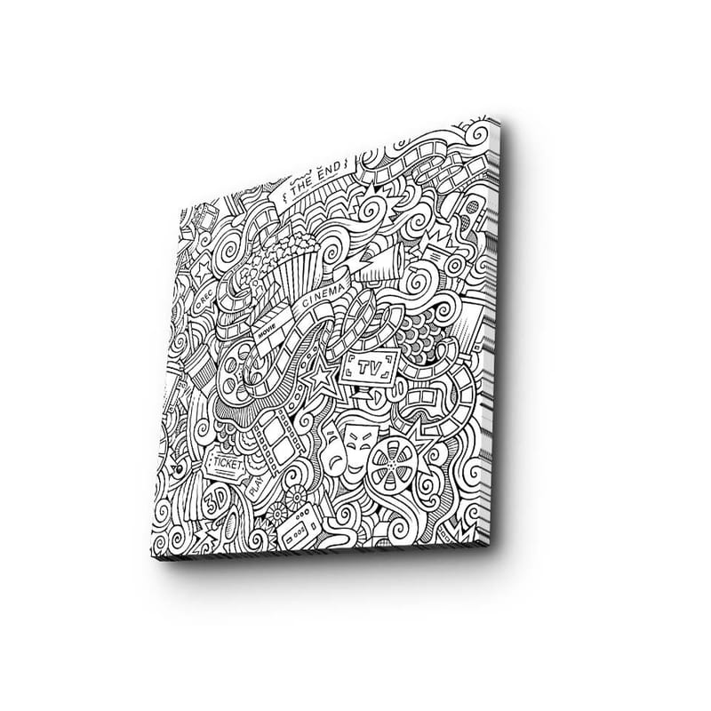 Canvastavla 45x45 cm - Abstrakt komposition av film- och teaterrelaterade symboler - Svart / Vitt - Inredning & dekor - Tavlor & konst - Canvastavla