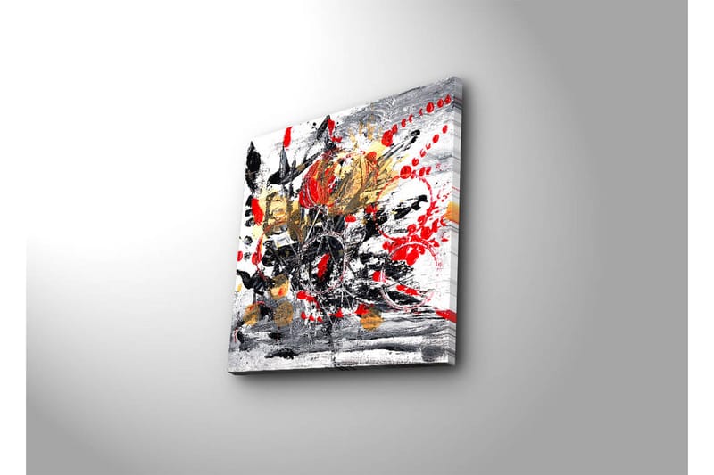 Canvastavla 45x45 cm - Abstrakt komposition med blommor och färgstarka inslag - Röd / Svart / Guld - Inredning & dekor - Tavlor & konst - Canvastavla
