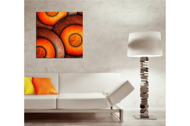 Canvastavla 45x45 cm - Abstrakt komposition med cirkulära former i varma toner - Orange / Brun / Guld - Inredning & dekor - Tavlor & konst - Canvastavla