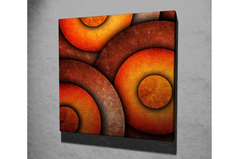 Canvastavla 45x45 cm - Abstrakt komposition med cirkulära former i varma toner - Orange / Brun / Guld - Inredning & dekor - Tavlor & konst - Canvastavla