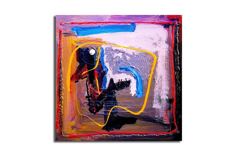 Canvastavla 45x45 cm - Abstrakt komposition med färgglada linjer och former, Blå / Gul / Röd