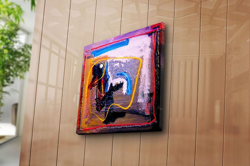 Canvastavla 45x45 cm - Abstrakt komposition med färgglada linjer och former - Blå / Gul / Röd - Inredning & dekor - Tavlor & konst - Canvastavla