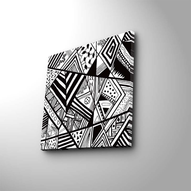 Canvastavla 45x45 cm - Abstrakt komposition med geometriska mönster i svart och vitt, Svart / Vit