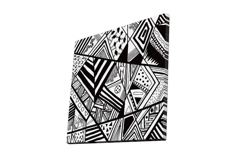 Canvastavla 45x45 cm - Abstrakt komposition med geometriska mönster i svart och vitt, Svart / Vitt