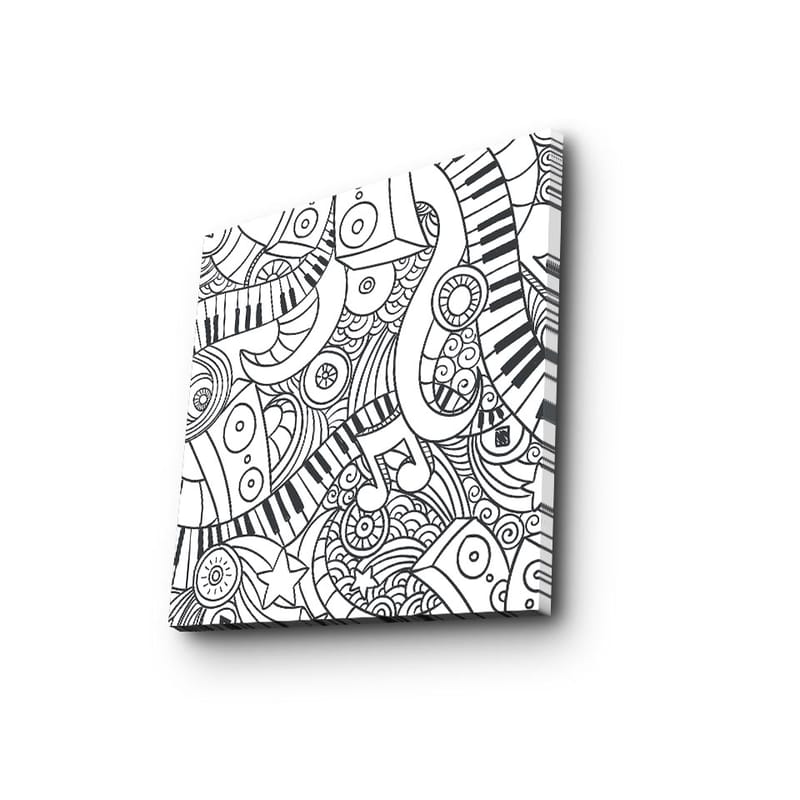 Canvastavla 45x45 cm - Abstrakt komposition med musikaliska element och mönster - Svart / Vitt - Inredning & dekor - Tavlor & konst - Canvastavla